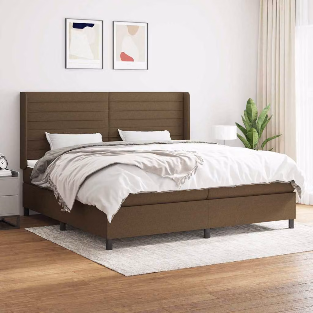 vidaXL Giroletto a Molle con Materasso Ibrido in Tessuto Marrone e Bianco L/P/H: 200 x 200 x 25 cm – 1