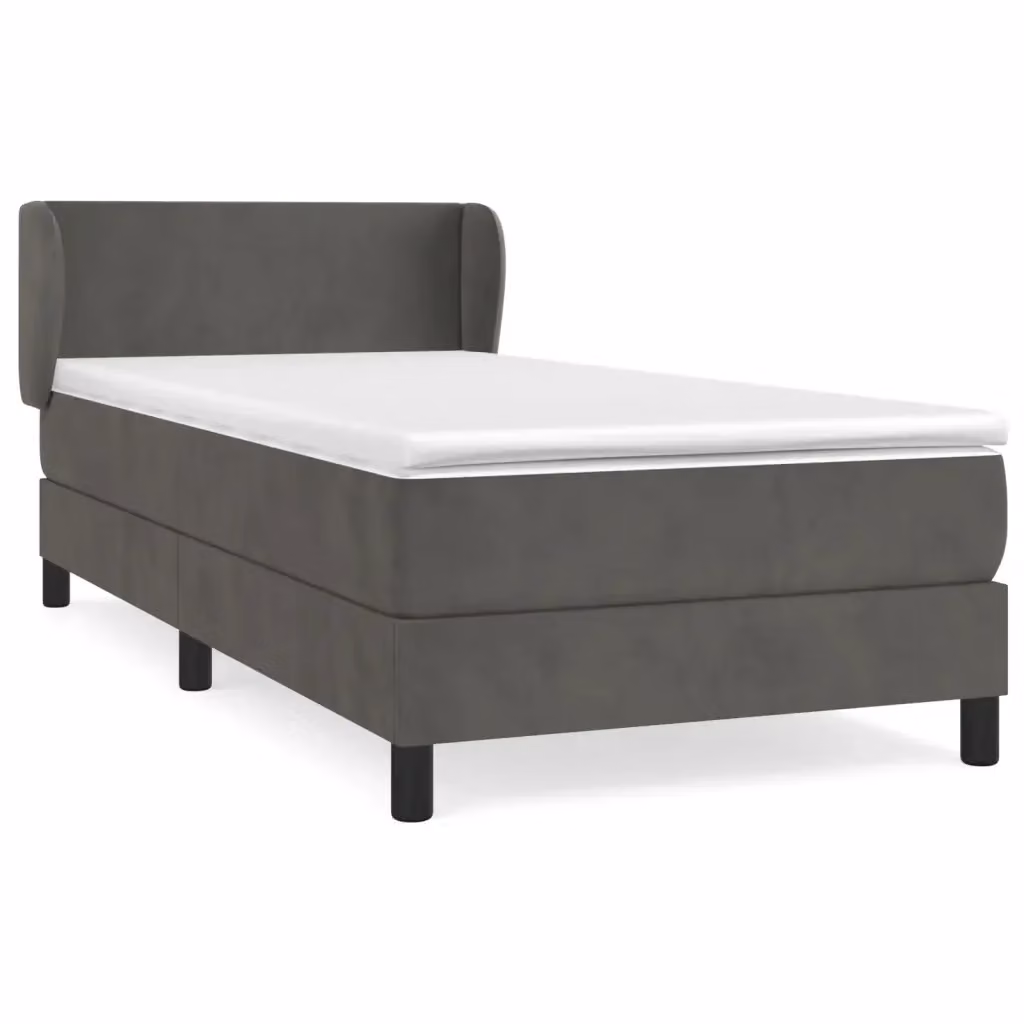 vidaXL Giroletto a Molle con Materasso Ibrido in Velluto Grigio e Legno di Larice L/P/H: 90 x 190 cm – 2