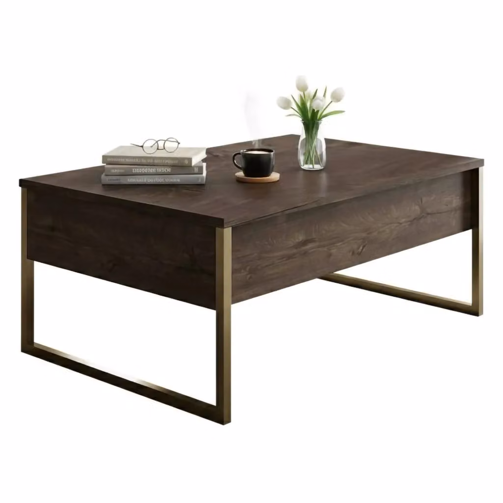 Tavolino da salotto Lavinia DMORA, tavolo basso rettangolare moderno in noce e oro, L: 90 cm, P: 60 cm, H: 40 cm – 2