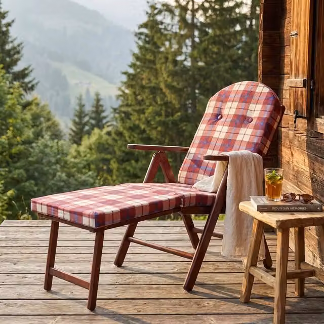 Poltrona Sdraio 4 posizioni con cuscino in Cotone Legno cm 84x75x110 - PERCY