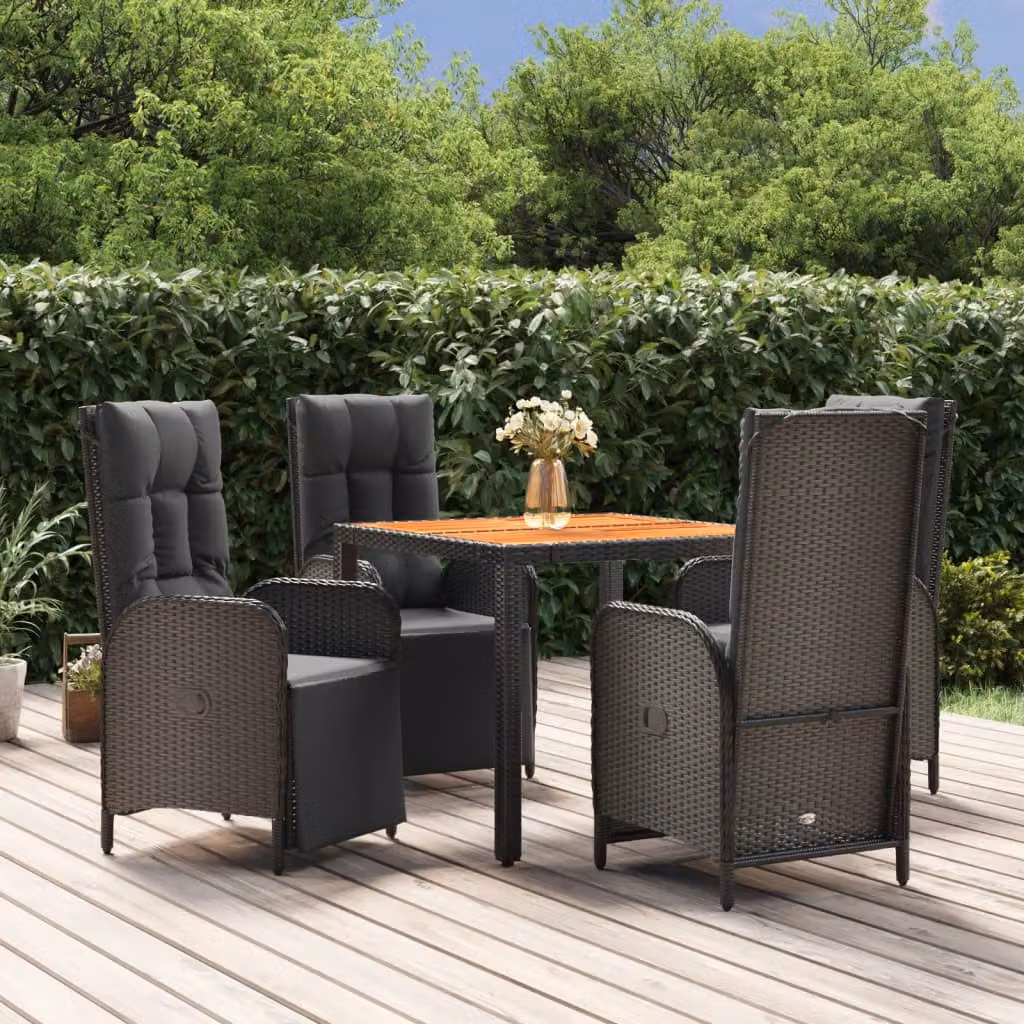 Set da pranzo da giardino moderno vidaXL in legno di acacia oliato e polyrattan nero con 5 pezzi