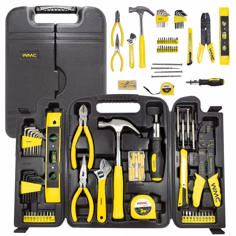 WMC TOOLS: Set universale di 130 pezzi in valigetta, indispensabile per riparazioni domestiche, manutenzione e lavori edili