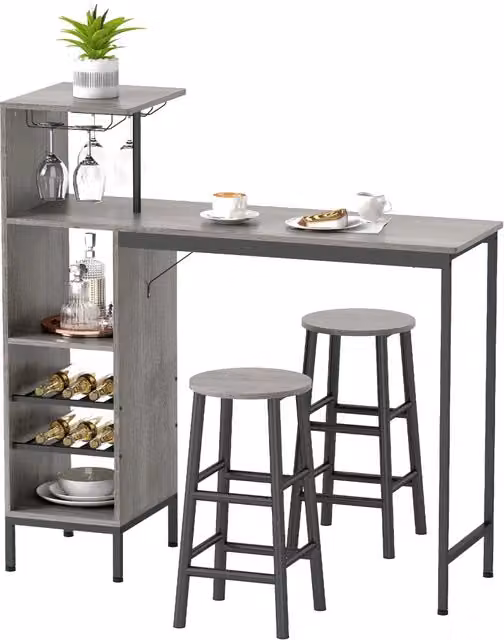 Set da pranzo Minimal composto da tavolo rettangolare e 2 sedie in legno naturale e metallo, stile industrial