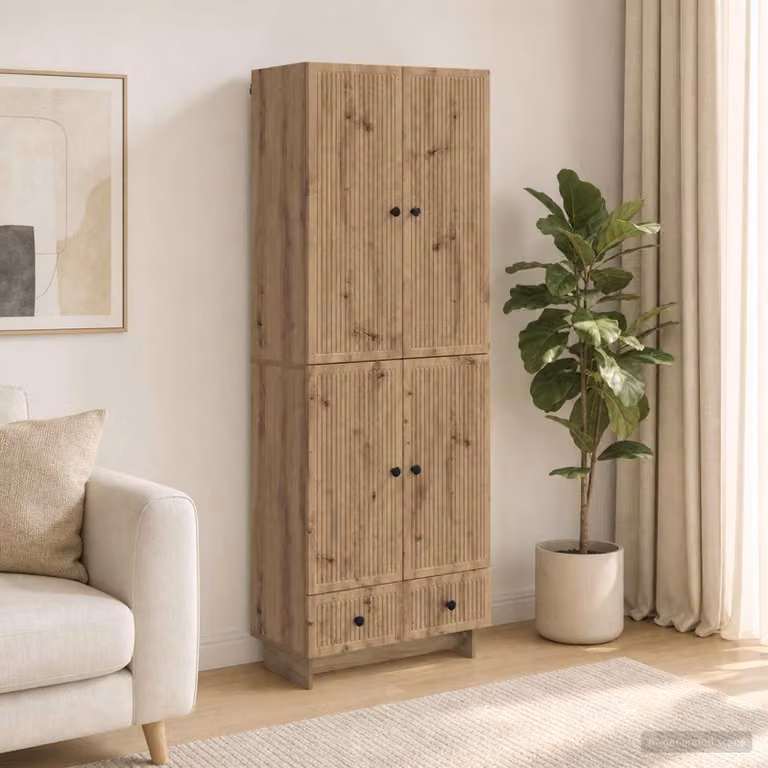 Set di 2 armadi da parete vidaXL in legno ingegnerizzato color rovere marrone con ante a battente e ripiani interni