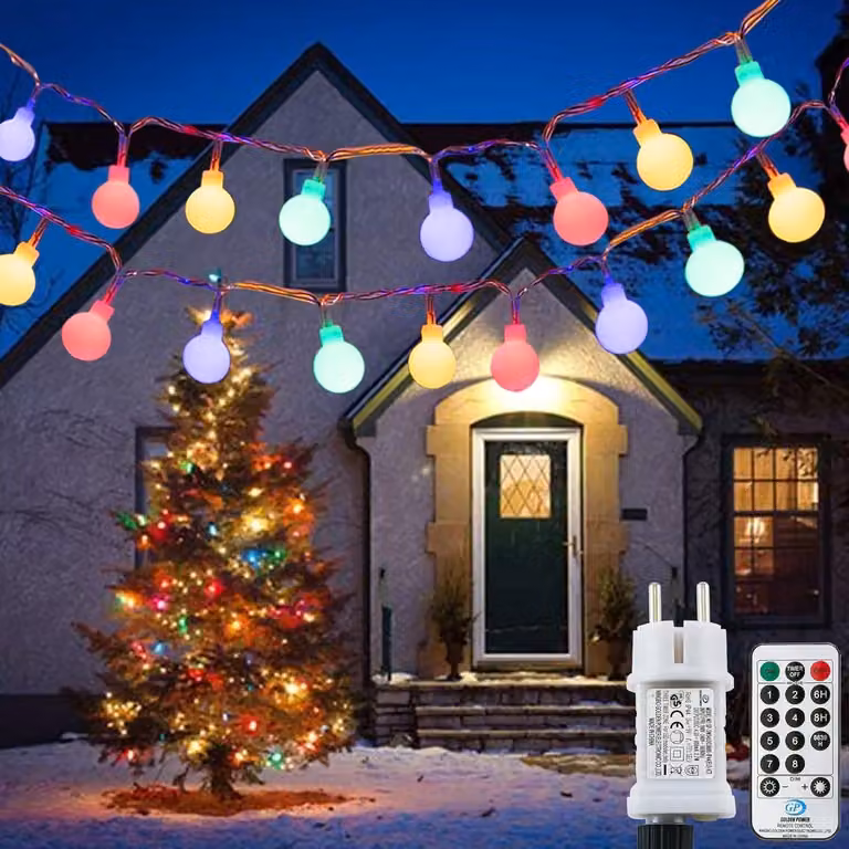 Catena luminosa a LED, 120 palline colorate, 12 metri, 8 modalità, grado di protezione IP65