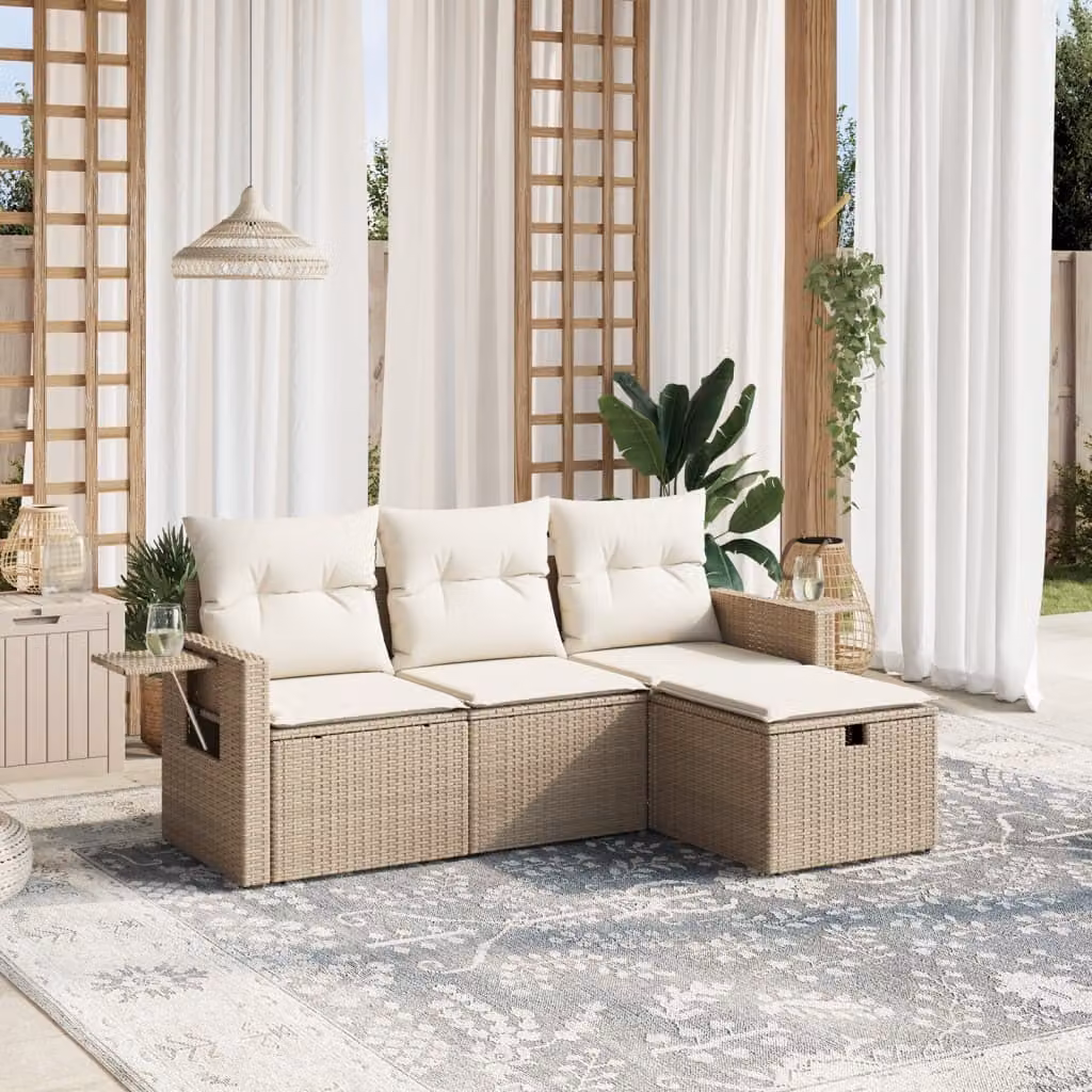 Maison Exclusive - Set Divano da Giardino 4 pz con Cuscini Beige in Polyrattan