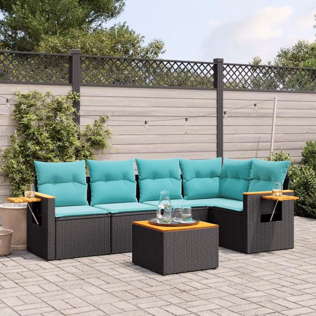 Maison Exclusive - Set Divani da Giardino 6 pz con Cuscini Nero in Polyrattan