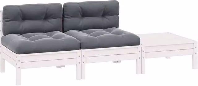 Set Divani da Giardino 3 pz con Cuscini-Sofa da giardino Massello Pino Bianco 303008