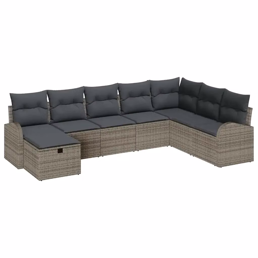 Set Divano da Giardino vidaXL 8 pz in Polyrattan Grigio con Cuscini e Ottoman – 2