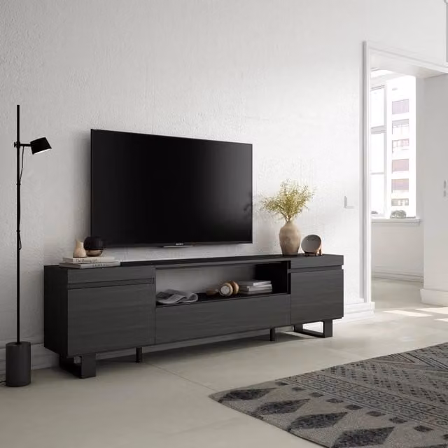 Mobile TV, 200x35x57cm, soggiorno, Per TV fino a 80", Design industriale, Nero RF2185