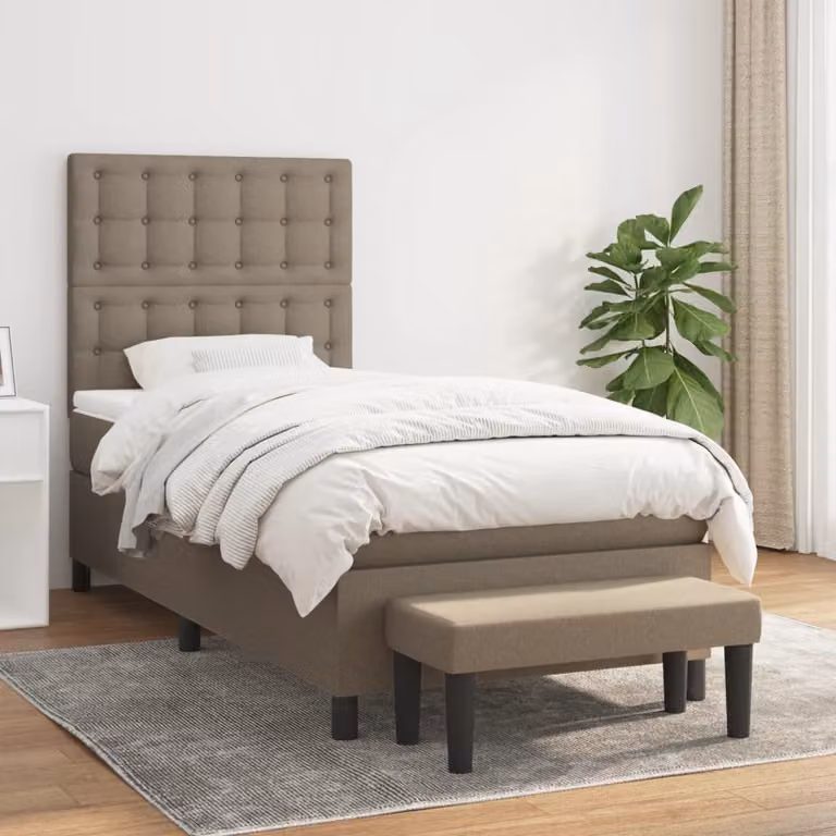 vidaXL Giroletto a Molle Ibrido con Materasso in Tessuto Beige e Bianco, L/P: 90 x 200 cm