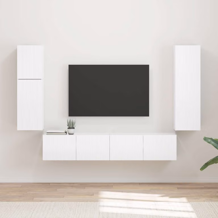Set mobile TV moderno vidaXL in 4 pezzi Bianco Lucido in legno MDF per il tuo soggiorno