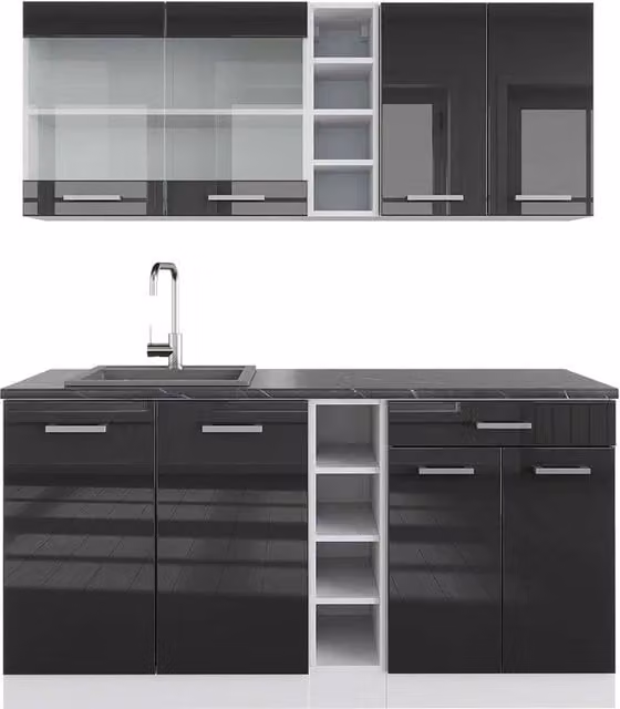 Cucina completa R-Line Antracite lucido/Bianco 160 cm, PL Antracite Vicco