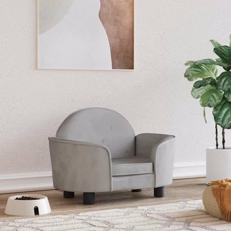 Divano per cani in velluto con struttura in legno massello di pino, dimensioni 66 x 40 x 45 cm