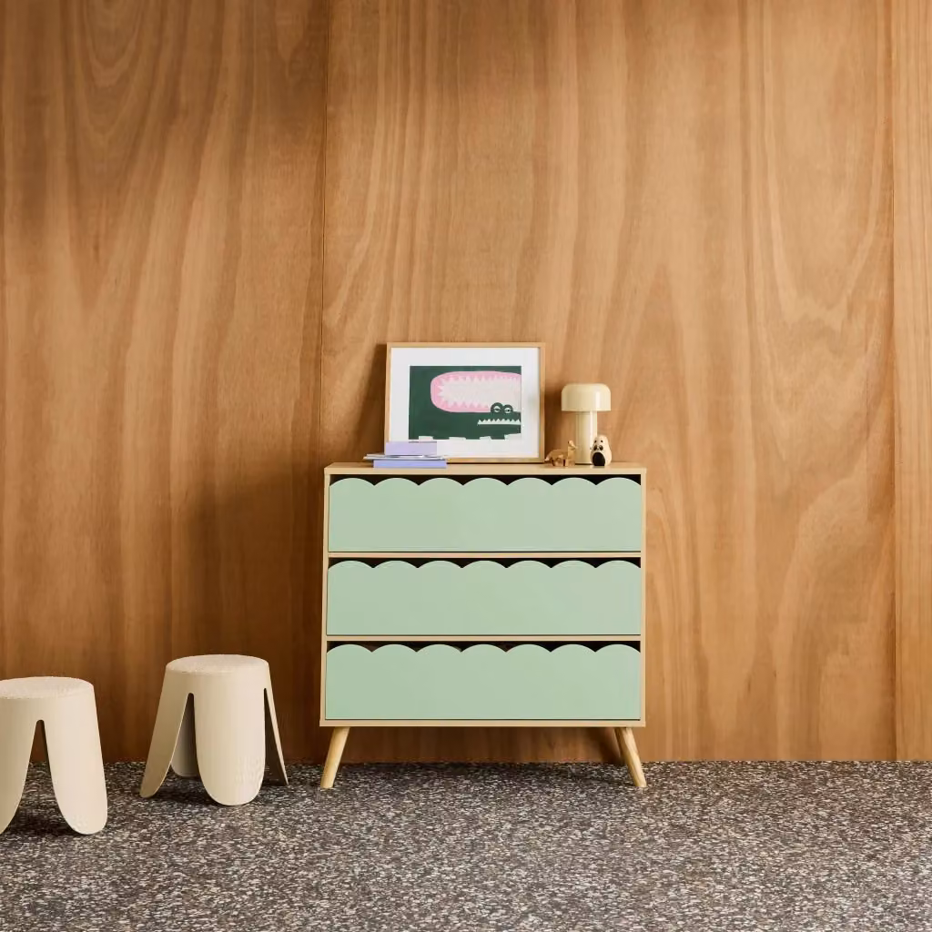 Cassettiera per bambini Sweeek in stile scandinavo effetto legno verde e bianco – 2