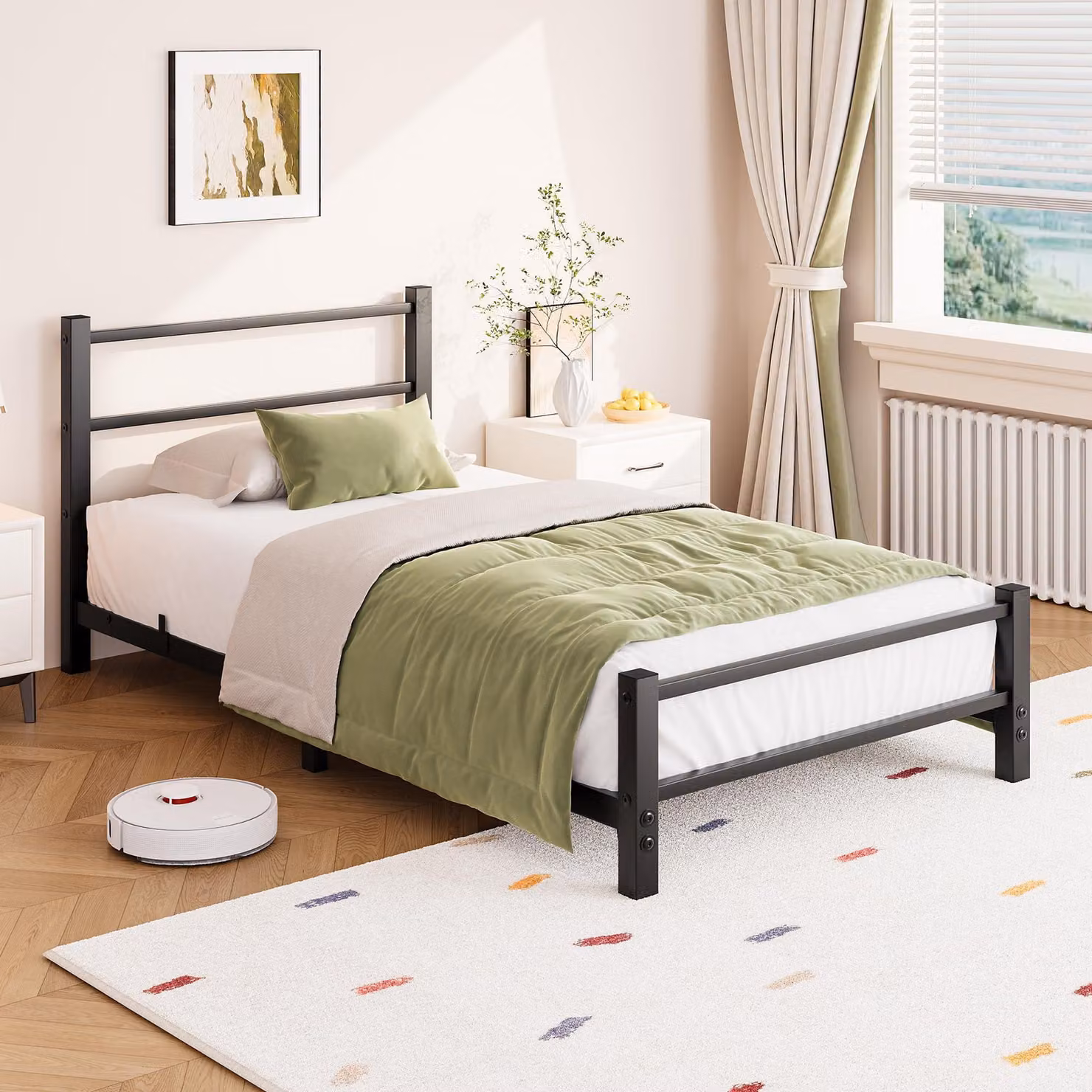 Letto singolo in metallo, con struttura in acciaio, rete a doghe, dimensioni 90x190 cm, ideale per la camera da letto