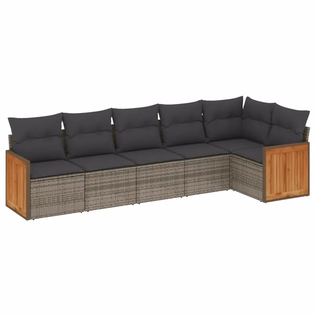Set Divano da Giardino a L vidaXL 6 pz con Cuscini Grigio in Polyrattan e Legno di Acacia – 2