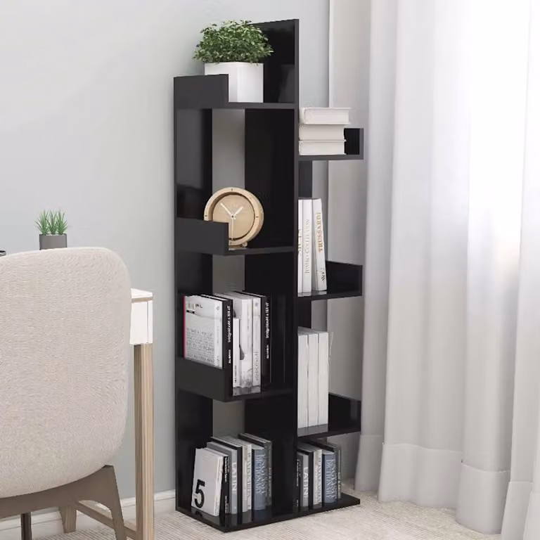 Libreria moderna vidaXL in legno multistrato e MDF nera L 48 cm, P 25,5 cm, H 140 cm