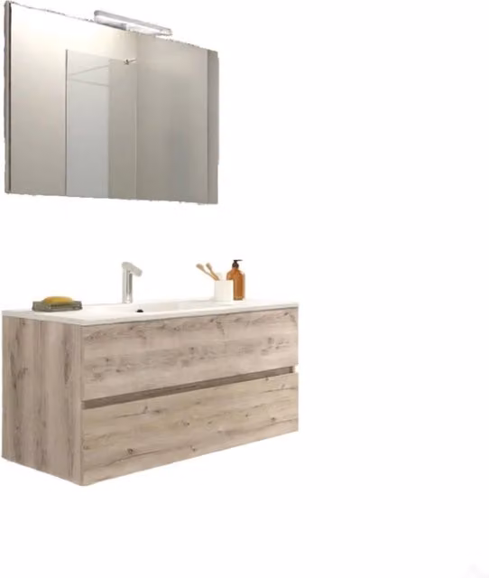 Mobile da Bagno Sospeso con Lavabo 100 cm e Specchio Bali Light Rovere Naturale
