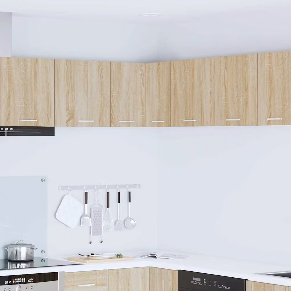 vidaXL Armadio pensile da cucina moderno in MDF con ante a battente, colore Quercia e Bianco, L/P/H: 57 x 40 x 57 cm