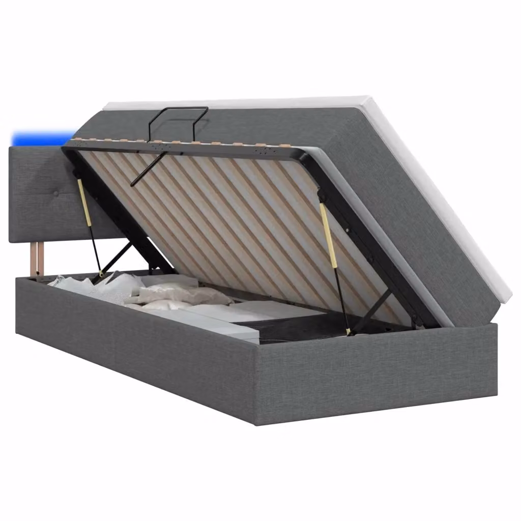 Letto con contenitore e materasso a molle vidaXL, colore grigio, con illuminazione LED sottostante e porta di ricarica USB, L/P/H: 90 x 200 x 88 cm – 2