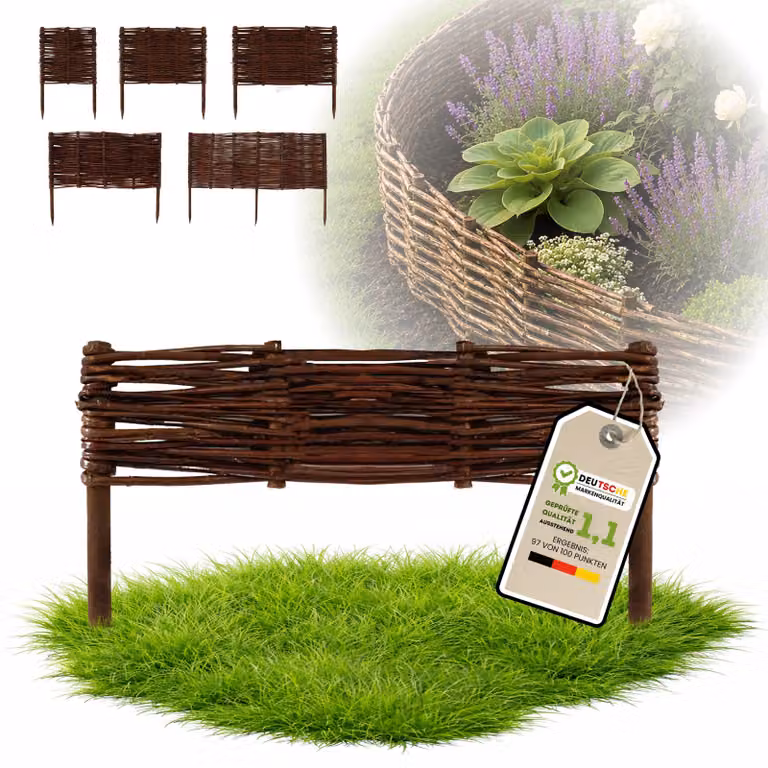 Floranica 1 pezzo Recinzione in vimini 10 cm x 40 cm – Staccionata da giardino intrecciata Palizzata Recinzione naturale Bordo aiuola