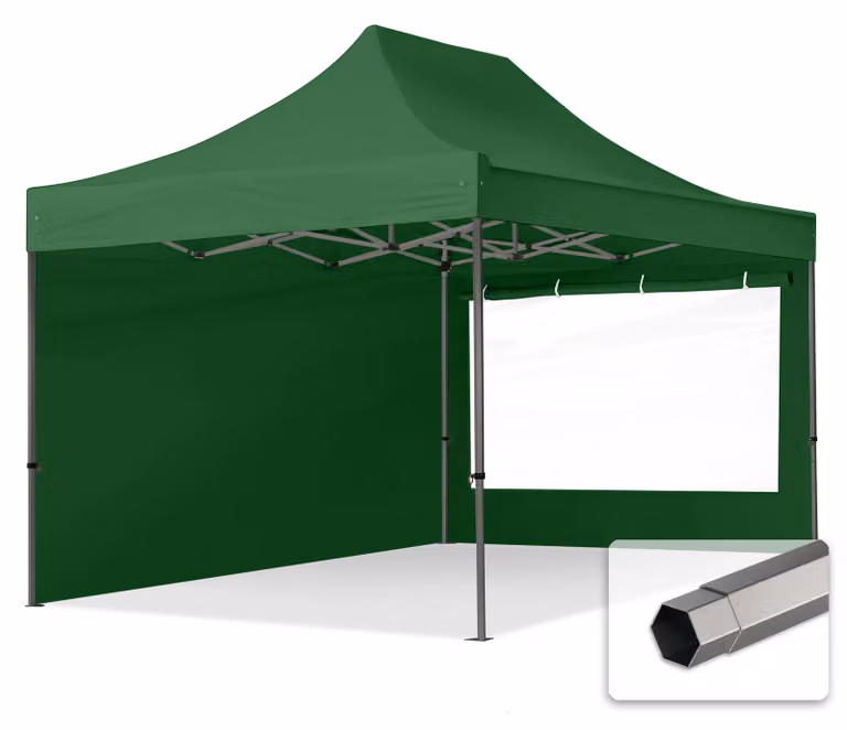 TOOLPORT 3x4,5m gazebo pieghevole con laterali (finestre panoramiche), PREMIUM acciaio, verde scuro