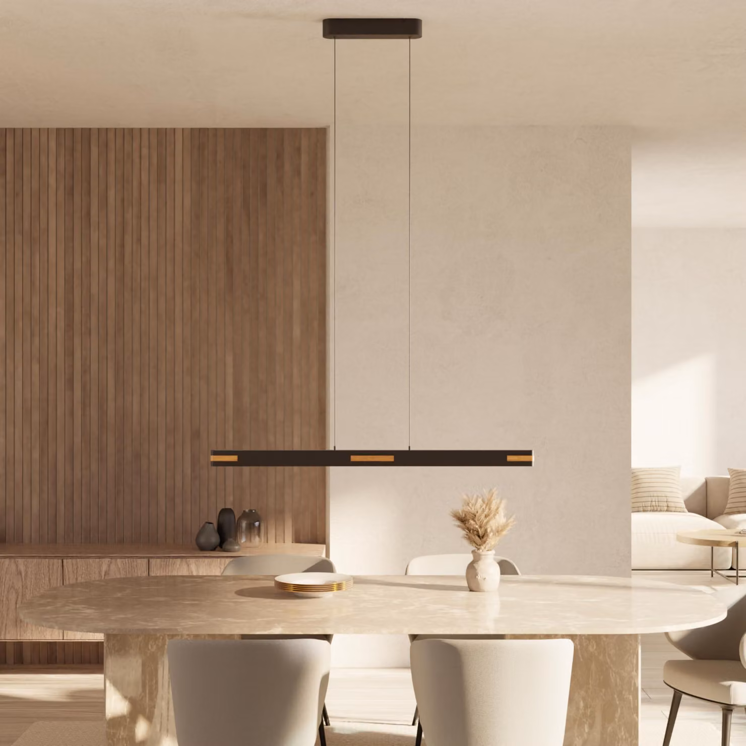 LUMIÈRE Design Lampada a Sospensione 'Rodos' 120cm LED dimmerabile Lampadario Legno Massello