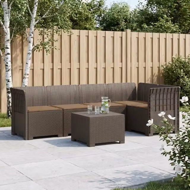 Divano da Giardino 5 Posti con Cuscini Stile Rattan PP 3444084