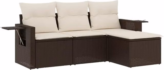 Set Divano da Giardino a L 4 pz DESIGN IN in Polyrattan Marrone e Bianco con Cuscini e Tavolino da Esterno – 1