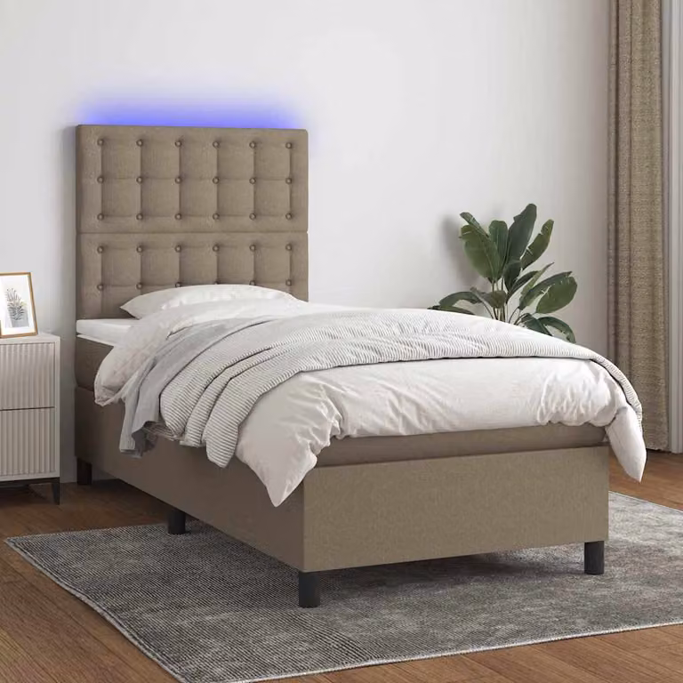 Letto a Molle con Materasso e Illuminazione LED vidaXL in Tessuto Tortora L/P/H: 100 x 200 cm