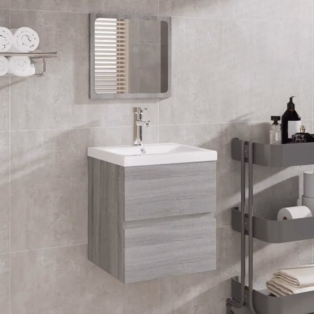 Mobile da Bagno Moderno Sospeso con Cassetti e Ante, Colore Grigio e Bianco, L/P/H: 72 x 45 x 38,5 cm – 2