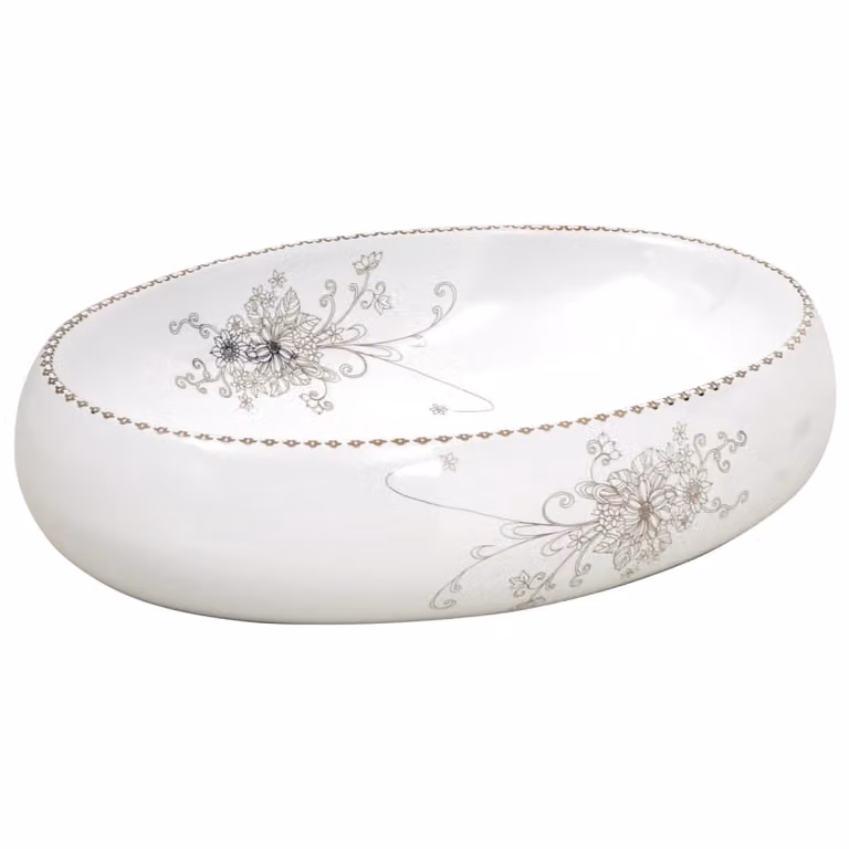 Lavabo da Appoggio Bianco Ovale 59x40x15 cm Vetroceramica
