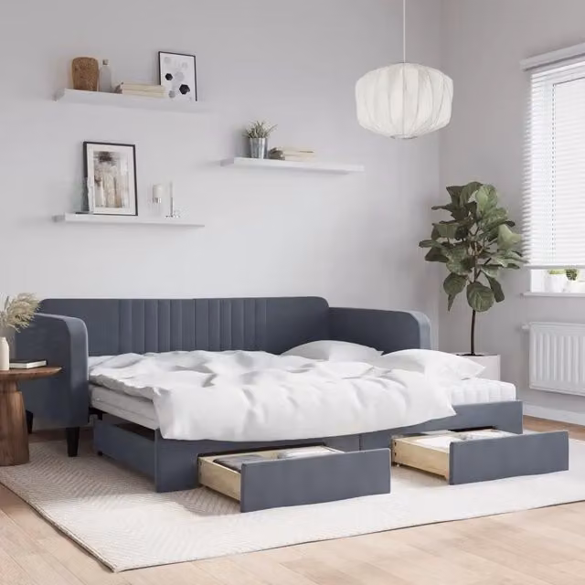 Divano Letto Estraibile con Cassetti vidaXL in Velluto Grigio per Soggiorno e Camera da Letto L/P/H: 223 x 100 x 75 cm