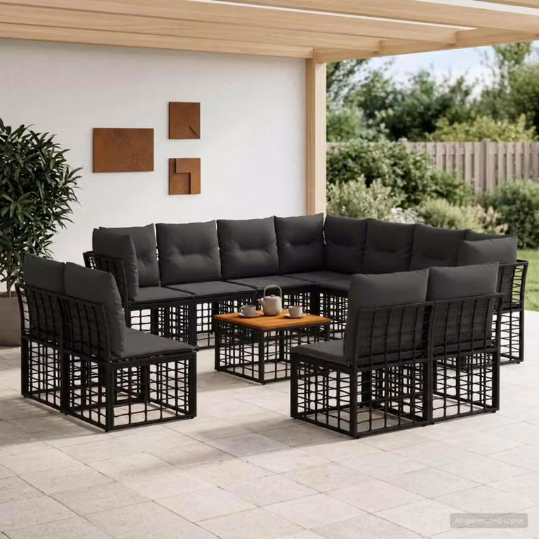 Maison Exclusive - Set da esterno per divano, 12 pezzi, colore nero e grigio scuro, in poliestere