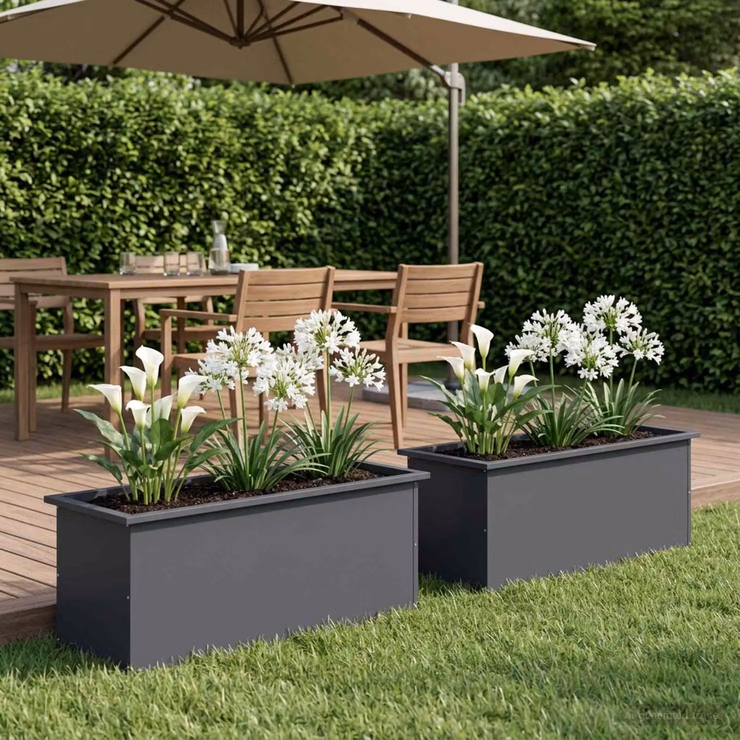 Set di 2 fioriere da giardino con LED vidaXL in acciaio, colore antracite, L: 100 cm, P: 40 cm, H: 40 cm