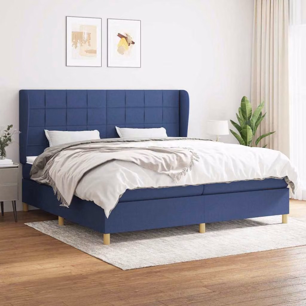 vidaXL Giroletto a Molle con Materasso Blu e Bianco in Tessuto, L/P: 200 x 200 cm – 1