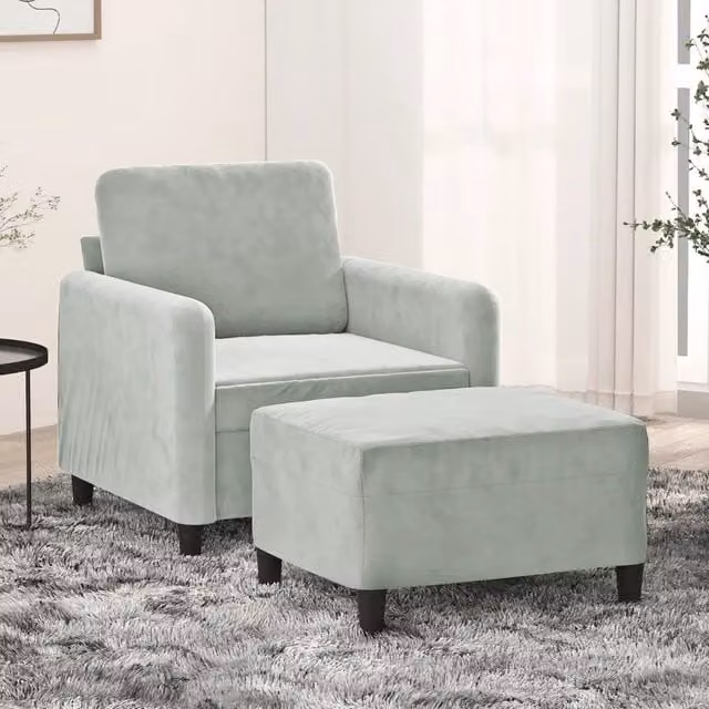 Poltrona con Poggiapiedi vidaXL in Velluto Grigio con Struttura in Metallo e MDF