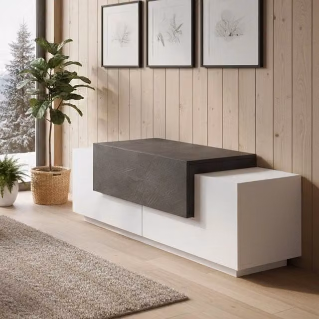Madia Aspera DMORA Credenza Moderna con 3 Vani Bianco Lucido L: 120 cm, P: 45 cm, H: 46 cm