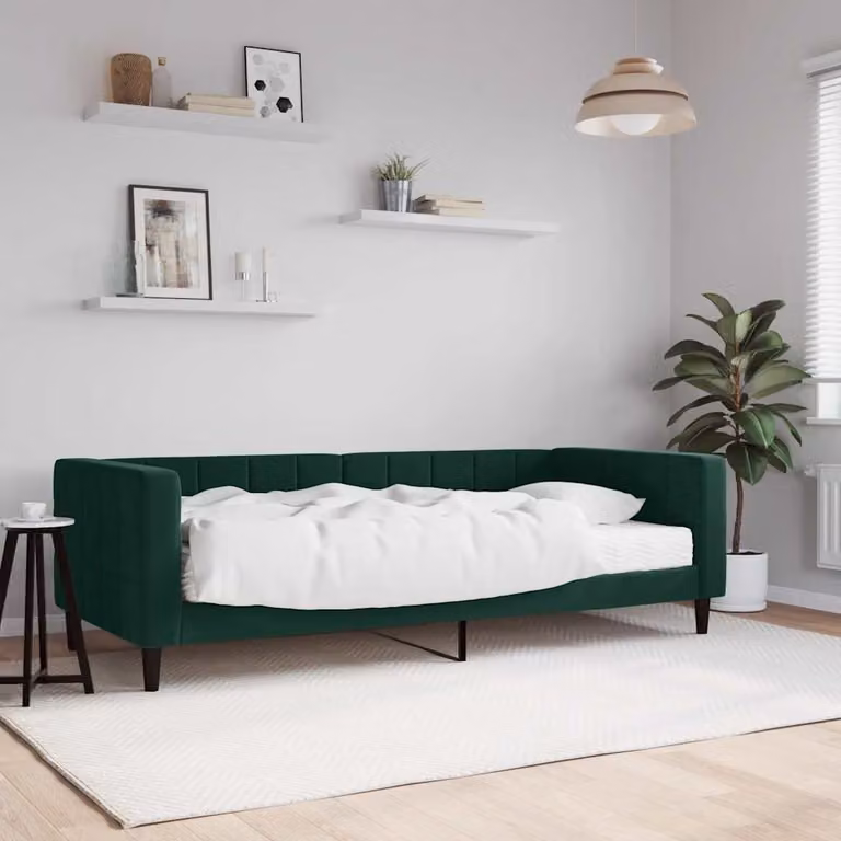 vidaXL Divano Letto in Velluto Verde con Materasso L/P/H: 90 x 200 cm