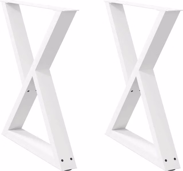 Coppia di gambe per tavolo da pranzo in acciaio con design moderno a X, colore bianco, H: 73,3 - 80 cm