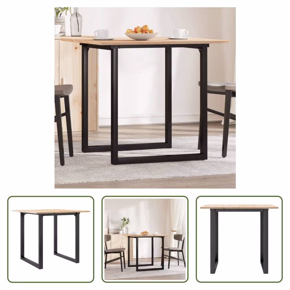The Living Store Tavolo da pranzo O-frame 80x80x75 cm in pino massiccio e ghisa