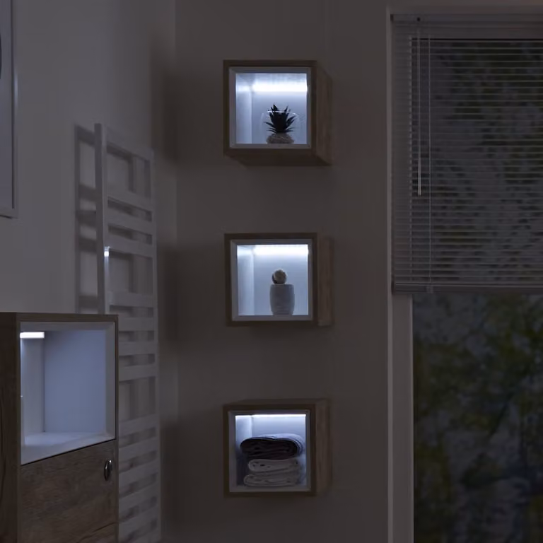 Mobile Murale Singolo per Bagno con Ripiano Aperto - Rovere Chiaro - 300mm x 300mm - Hoxton