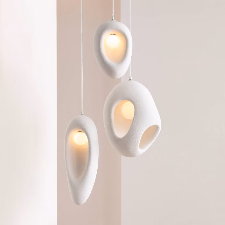KARE Lampada a sospensione Soul Dining, dimmerabile, Bianco / Opale, Soggiorno / Sala da pranzo, Gesso / Argilla, Design, Lampada a sospensione