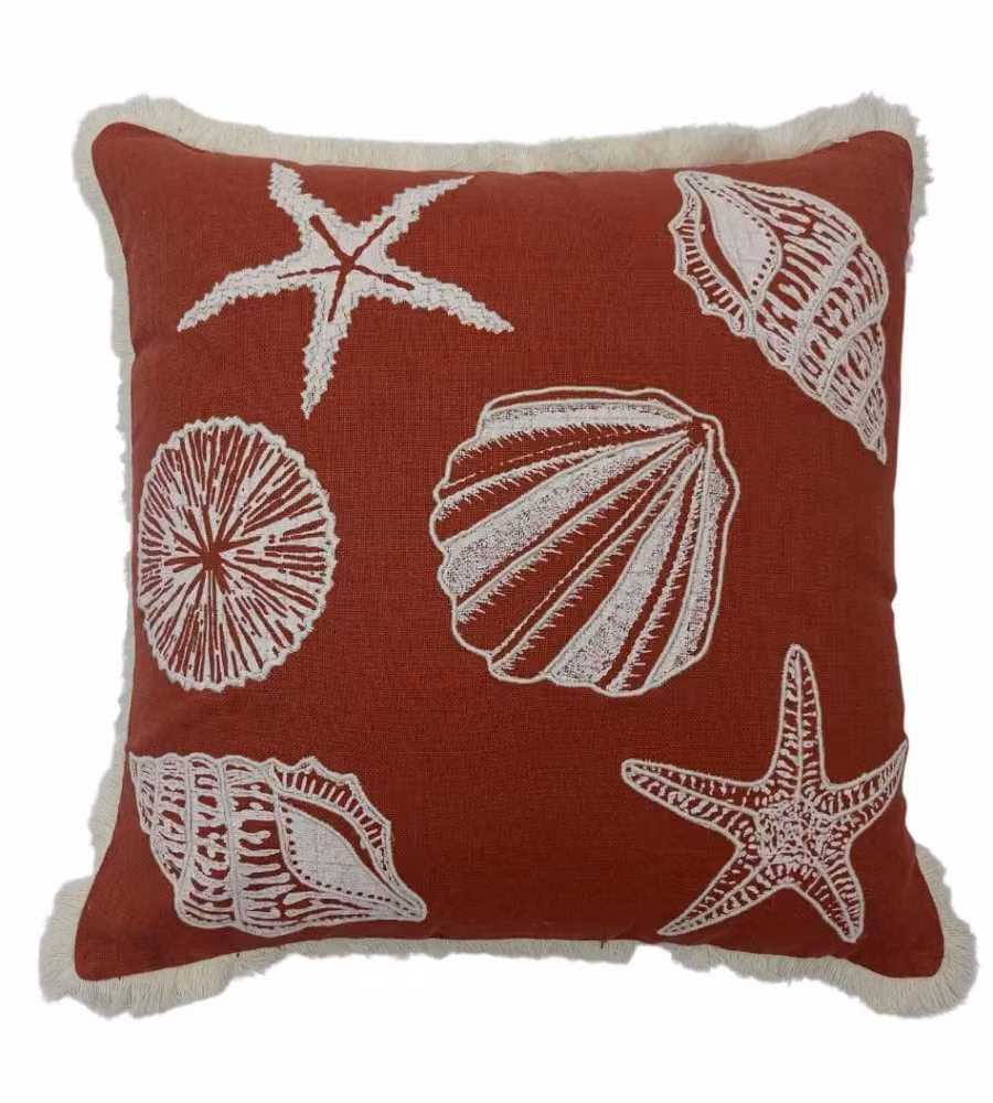 Domo Mea Cuscino decorativo rosso 45x45 cm con frange e ricami marini
