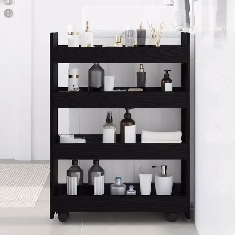 vidaXL Carrello di Stoccaggio Moderno in Rovere e Nero con Ruote L/P/H: 60 x 20 x 82 cm