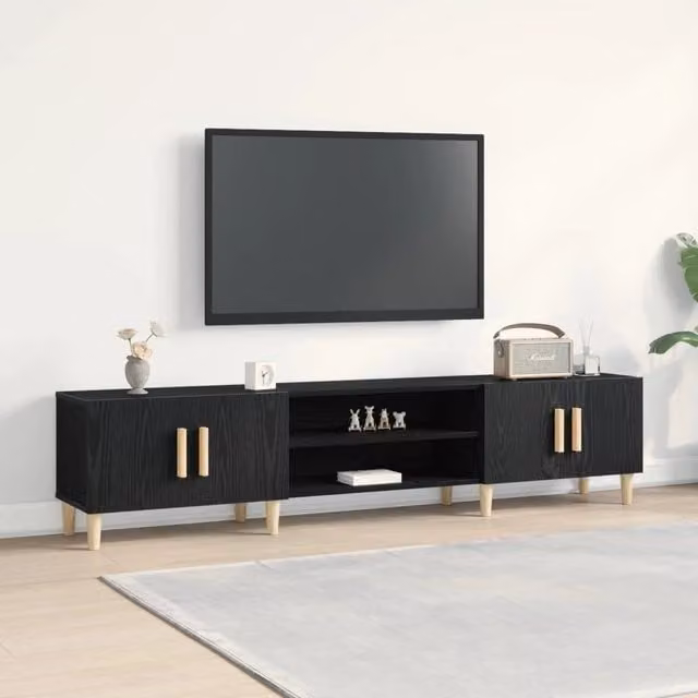 Mobile TV moderno vidaXL in legno ingegnerizzato color rovere e nero, L 180 x P 31,5 x H 40 cm – 1