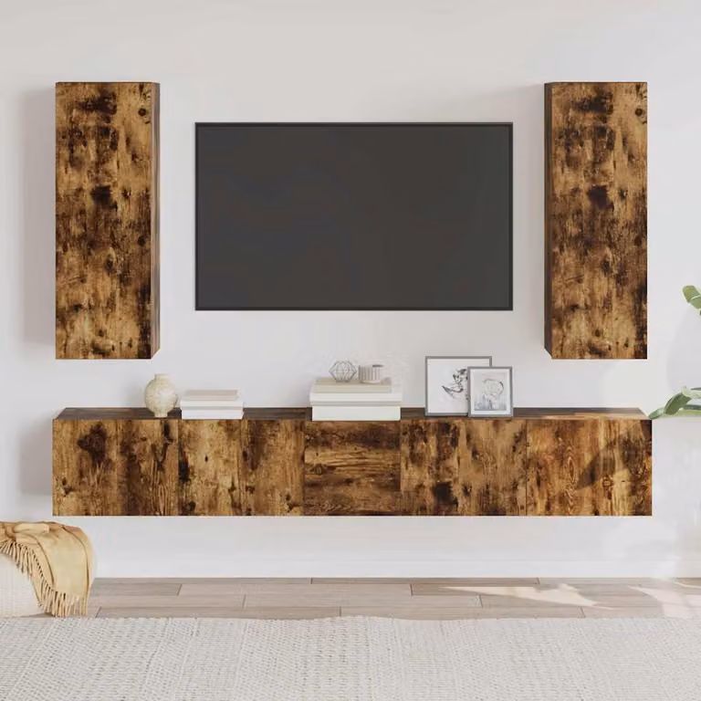 Set di mobili porta TV 5 pezzi vidaXL in legno multistrato e MDF colore rovere fumo per soggiorno