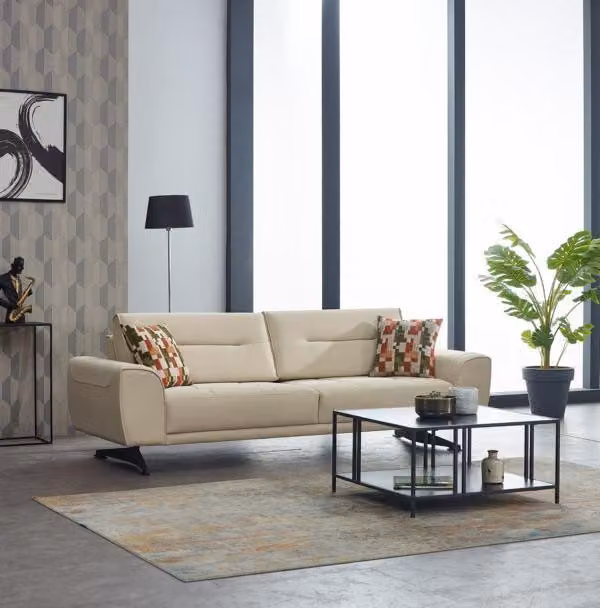 Polstersofa Stoffsofa Couch Dreisitzer Sofa 3 Sitzer Beige Moderne Couchen