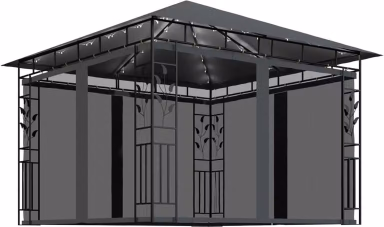 Gazebo con Zanzariera e Luci LED 3x3x2,73 m Antracite